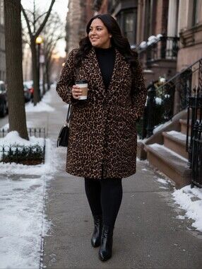 PLUS Size APT 9 Leopard Wool Blend Animal Print Coat